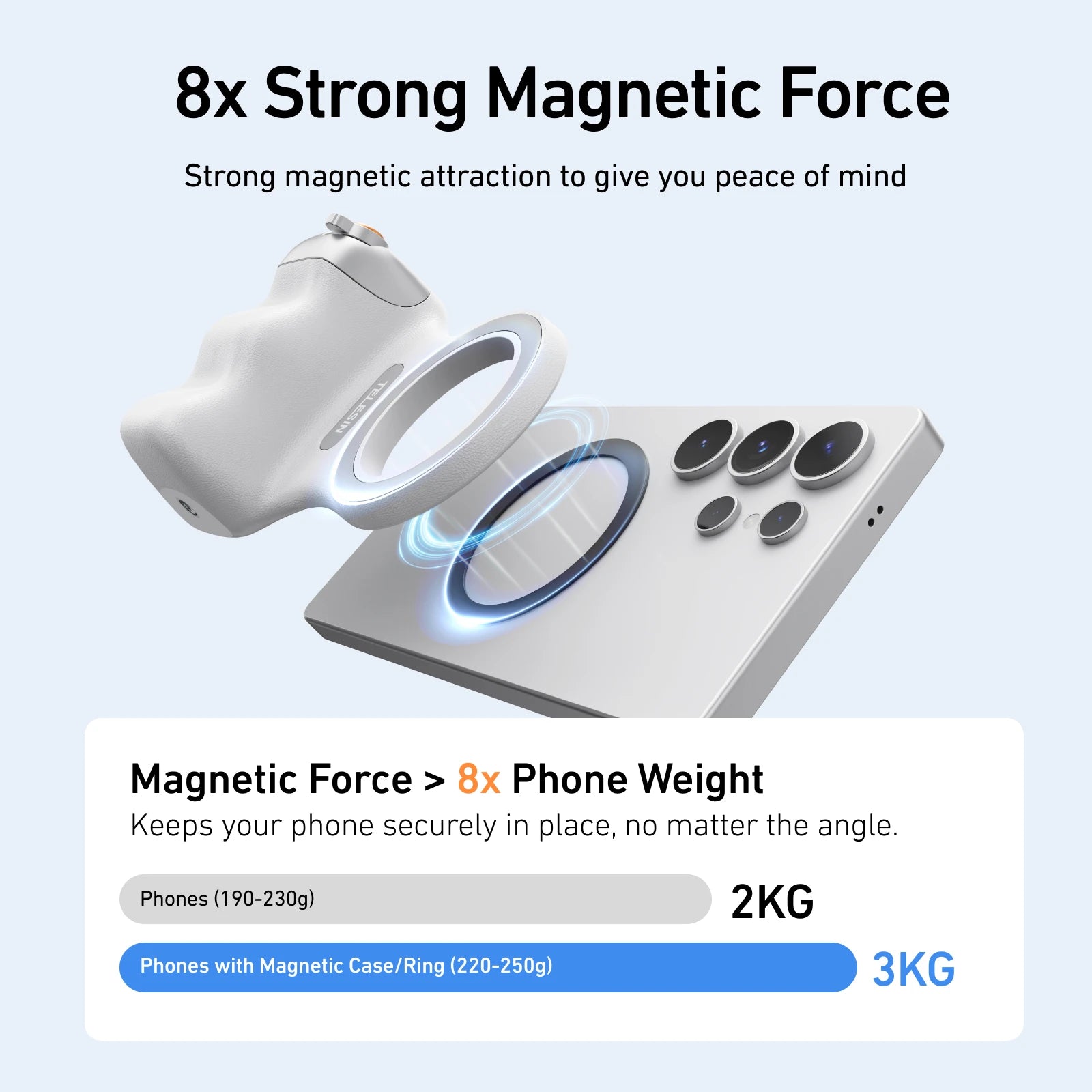 Magnetic Phone Camera Hand Grip with Remote Control for iPhone, HUAWEI, and Samsung Devices