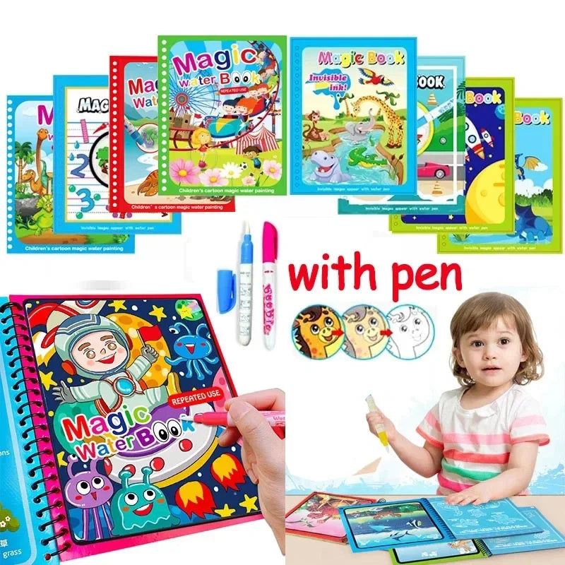 Children Early Education Toys Magical Book with Pen Water Drawing Toys Gift Reusable Coloring Book Magic Drawing Book