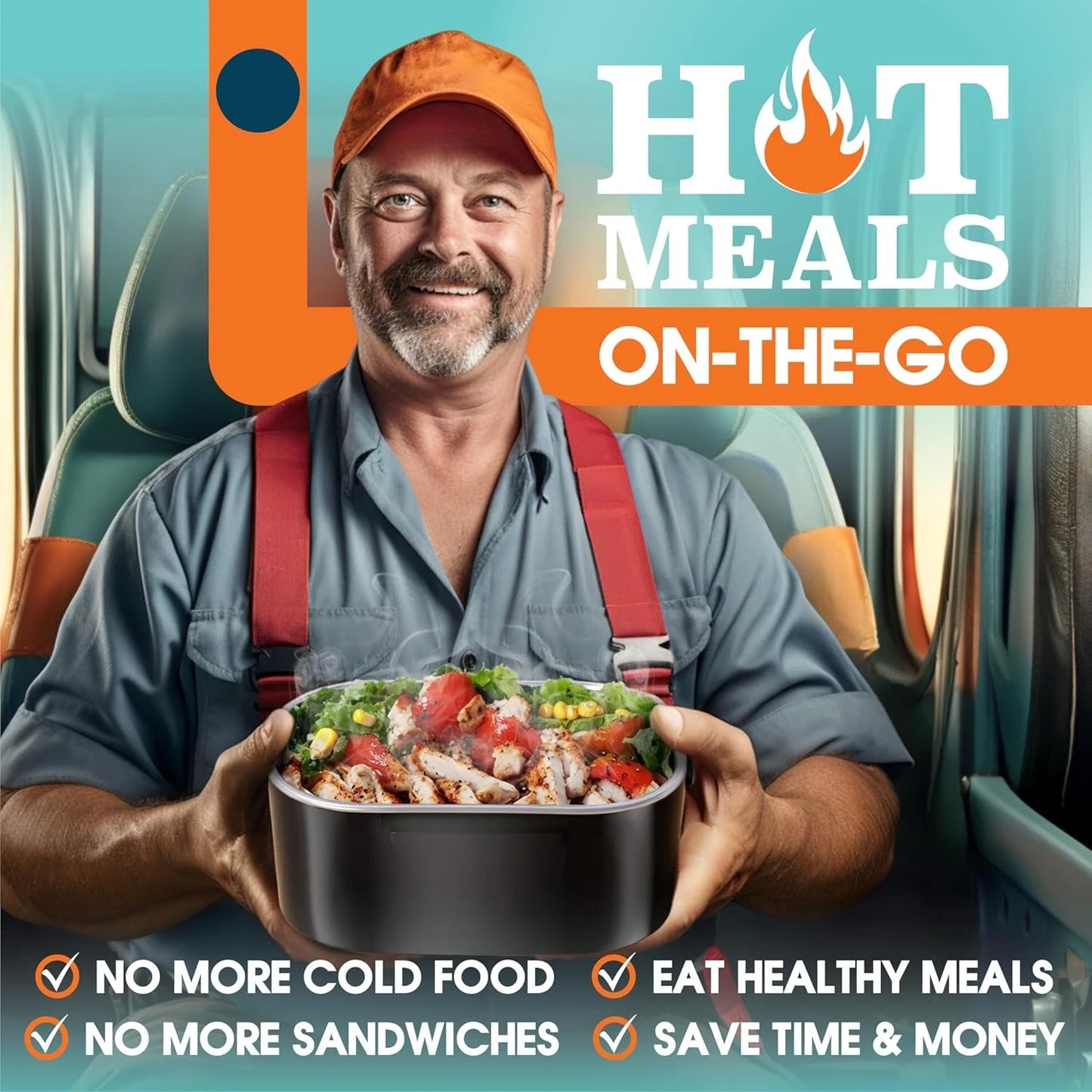 Electric Lunch Box for Adults, 80W Heated Lunch Box for Men 1.5L Stainless Steel, Portable Food Warmer for Car Truck Work