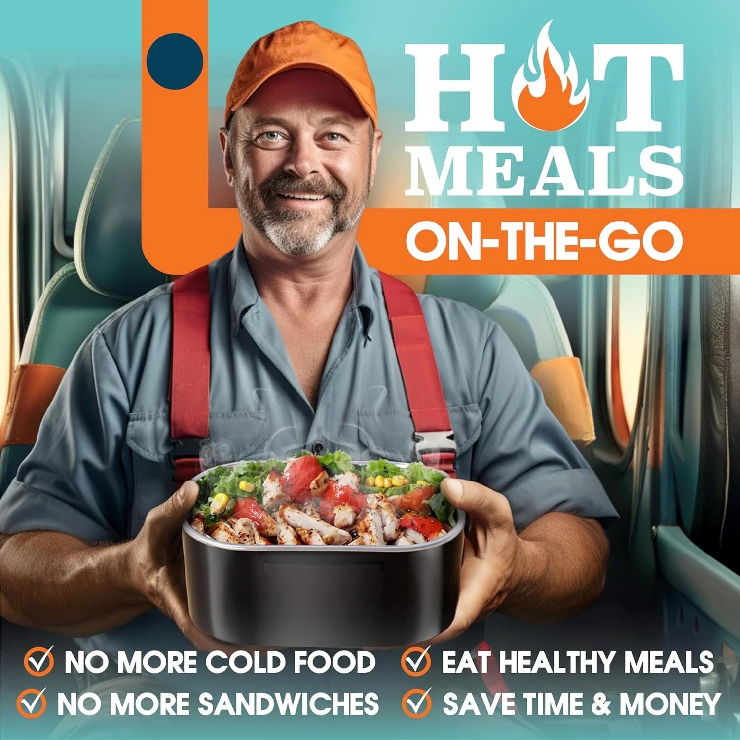 Electric Lunch Box for Adults, 80W Heated Lunch Box for Men 1.5L Stainless Steel, Portable Food Warmer for Car Truck Work