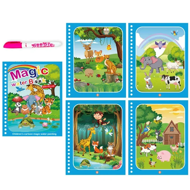 Children Early Education Toys Magical Book with Pen Water Drawing Toys Gift Reusable Coloring Book Magic Drawing Book