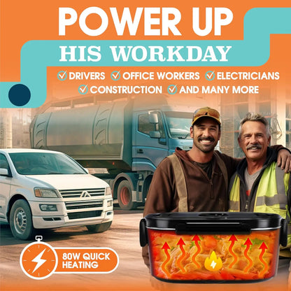 Electric Lunch Box for Adults, 80W Heated Lunch Box for Men 1.5L Stainless Steel, Portable Food Warmer for Car Truck Work