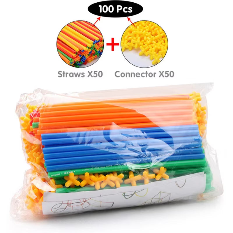 Straw Constructor Toys Building Toys Straws and Connectors Building Sets Colorful Motor Skills Engineering Educational Toy