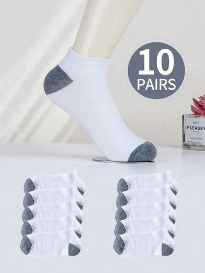 10Pairs Men'S Fashion Cotton Breathable Comfortable Ankle Socks, Men'S Summer Socks