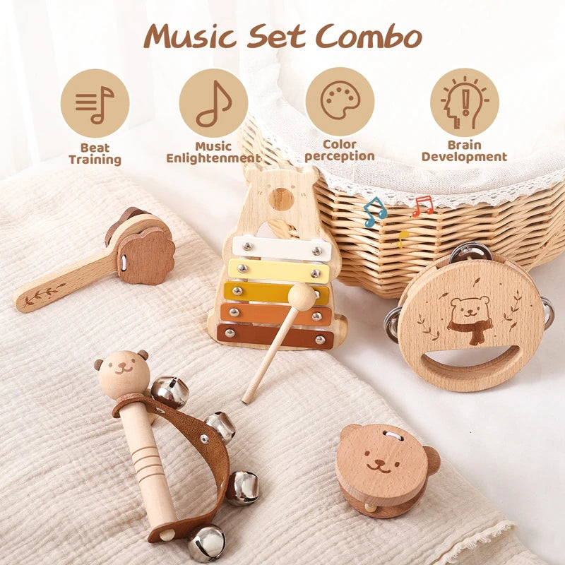 Montessori Toys Baby Music Toys Musical Instrument Baby 0 3 Years Toys Wooden Educational Toys Bear Xylophone Children Toys