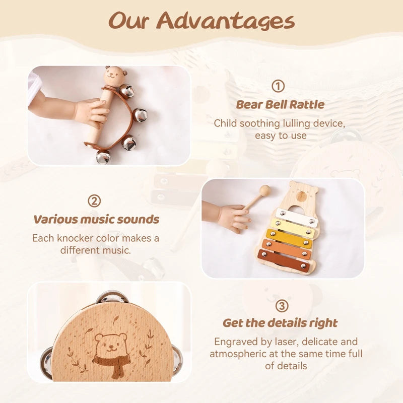 Montessori Toys Baby Music Toys Musical Instrument Baby 0 3 Years Toys Wooden Educational Toys Bear Xylophone Children Toys